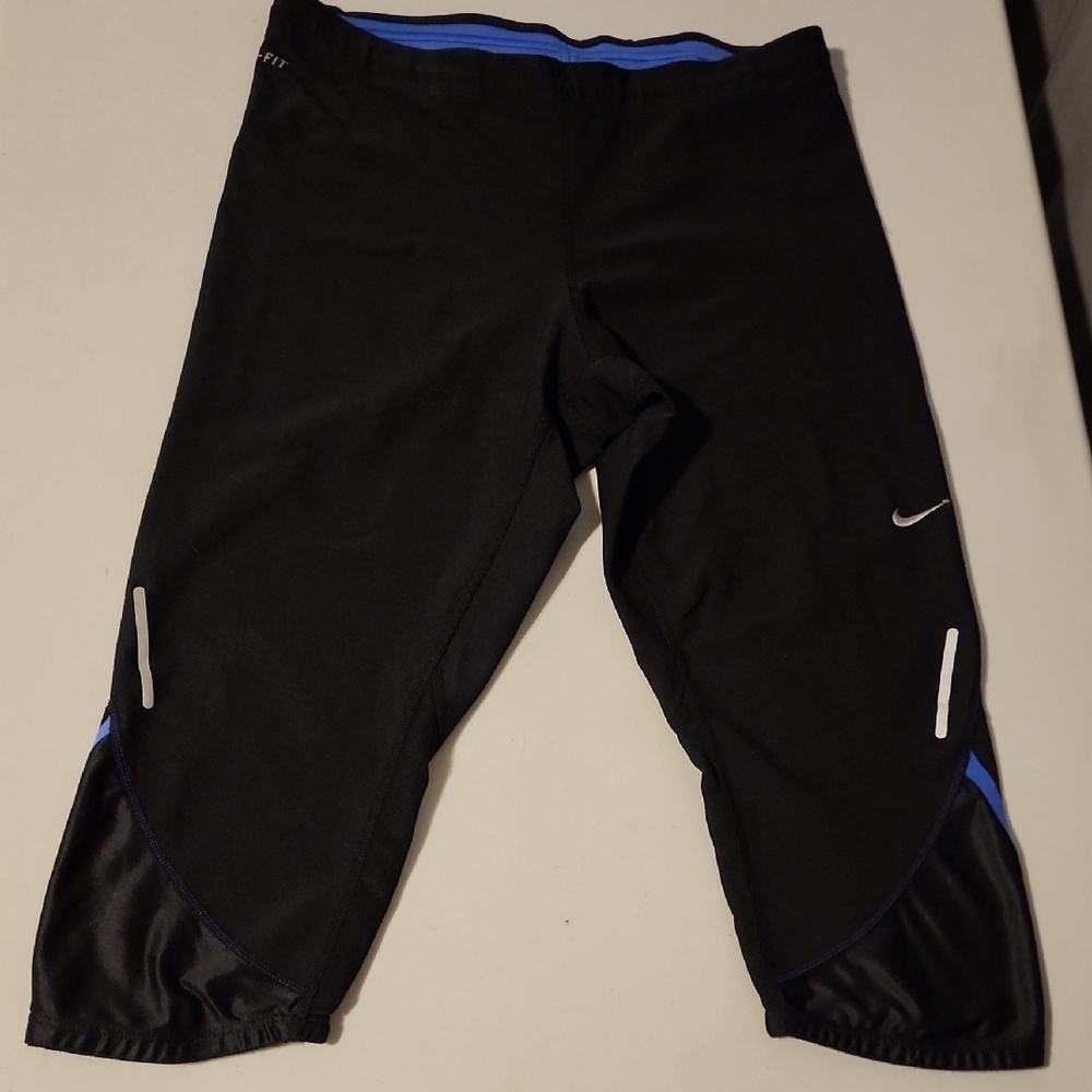 Nike Dri-FIT Black Leggings with Blue Trim